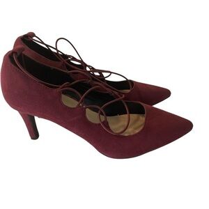 Kelly & Katie Elegant Burgundy Lace-Up Romantic Party Heels in size 7.5